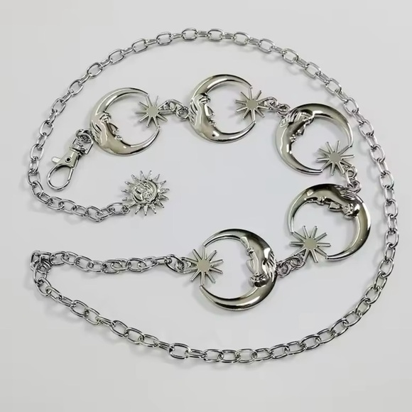 Moon Star Chain Silver Belt Celestial Belt 43” - Picture 2 of 2